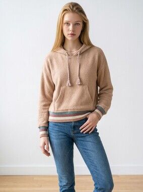 Faherty Oceanaire Fleece Hoodie Sunrise Striped Hem Top